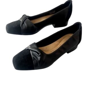 Clarks Tilmont Dalia Black Leather Suede Flat Square Dress Loafer Shoe Women 9